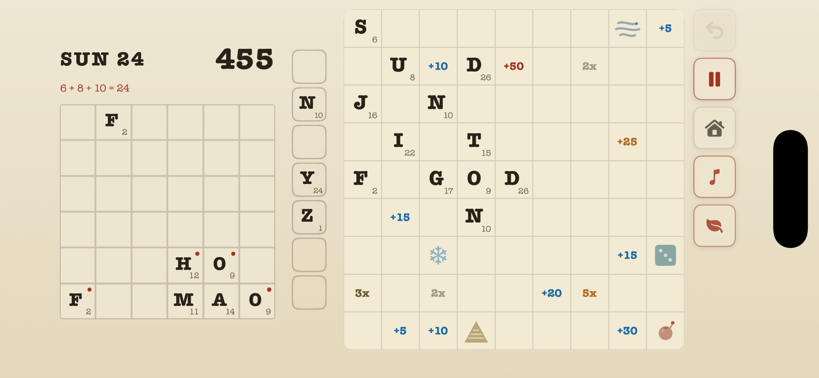 Wordipity landscape board with multiplier, bonus, and special tiles
